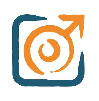 Orange, Gelb, Blaues Logo der LAG Jungen und Männerarbeit Sachsen